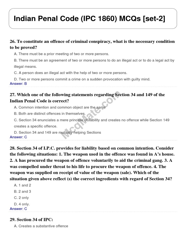 Indian Penal Code Ipc 1860 Set 2 Pdf Criminal Law Crimes