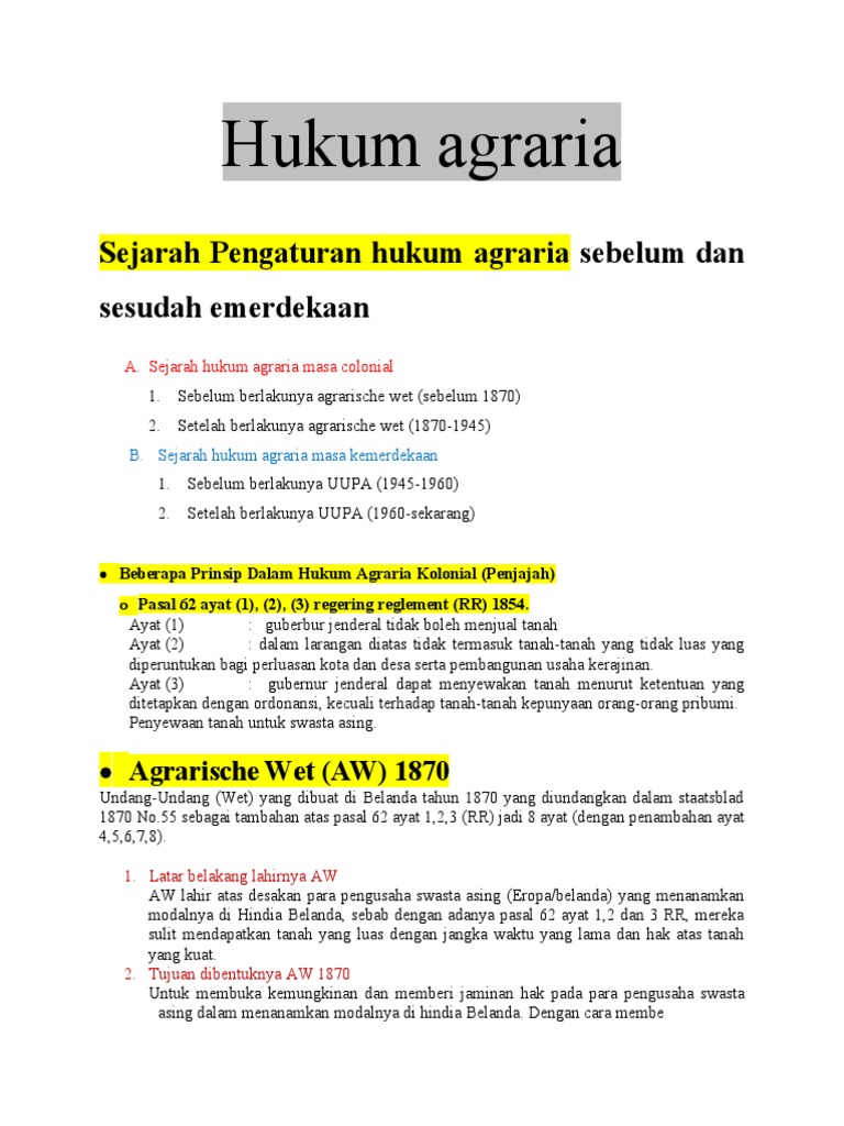 3a. Sejarah HK Agraria (Hak Hak Atas Tanah) | PDF