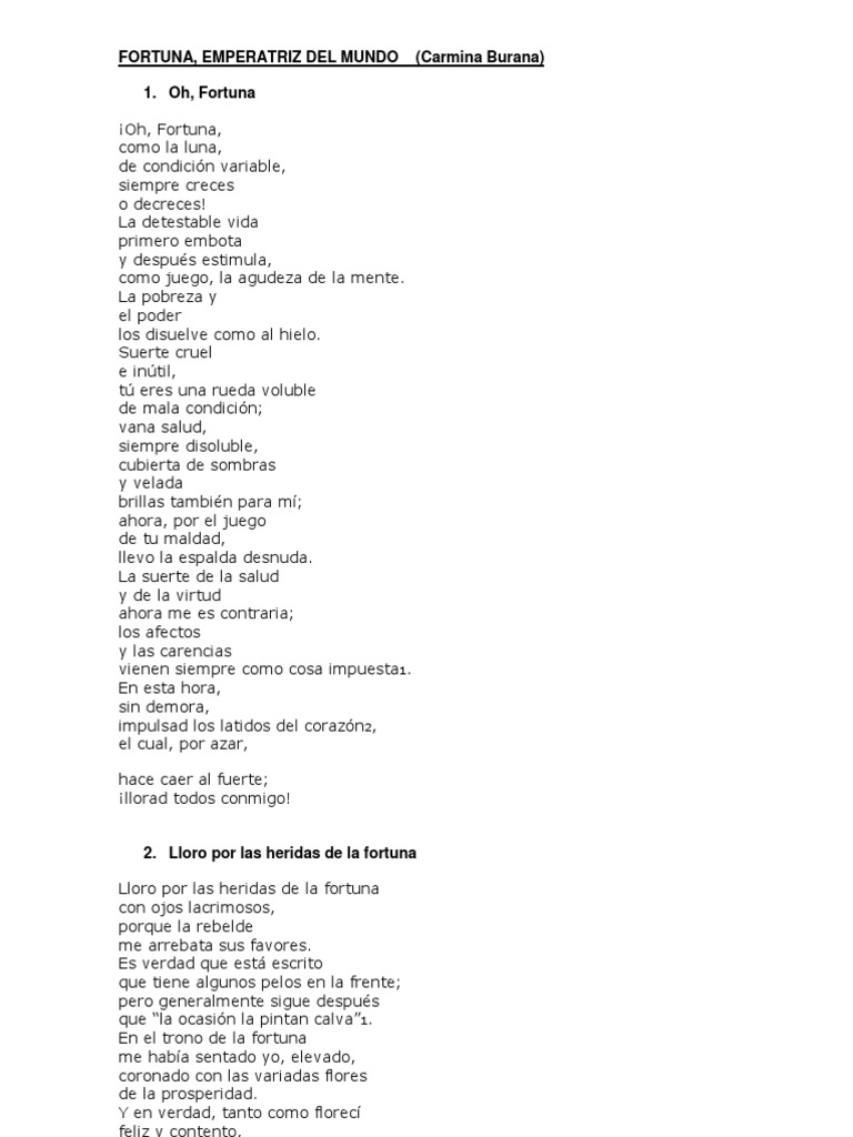 Fortuna, Emperatriz Del Mundo (Carmina Burana) 1. Oh, Fortuna Amor Religión y creencia