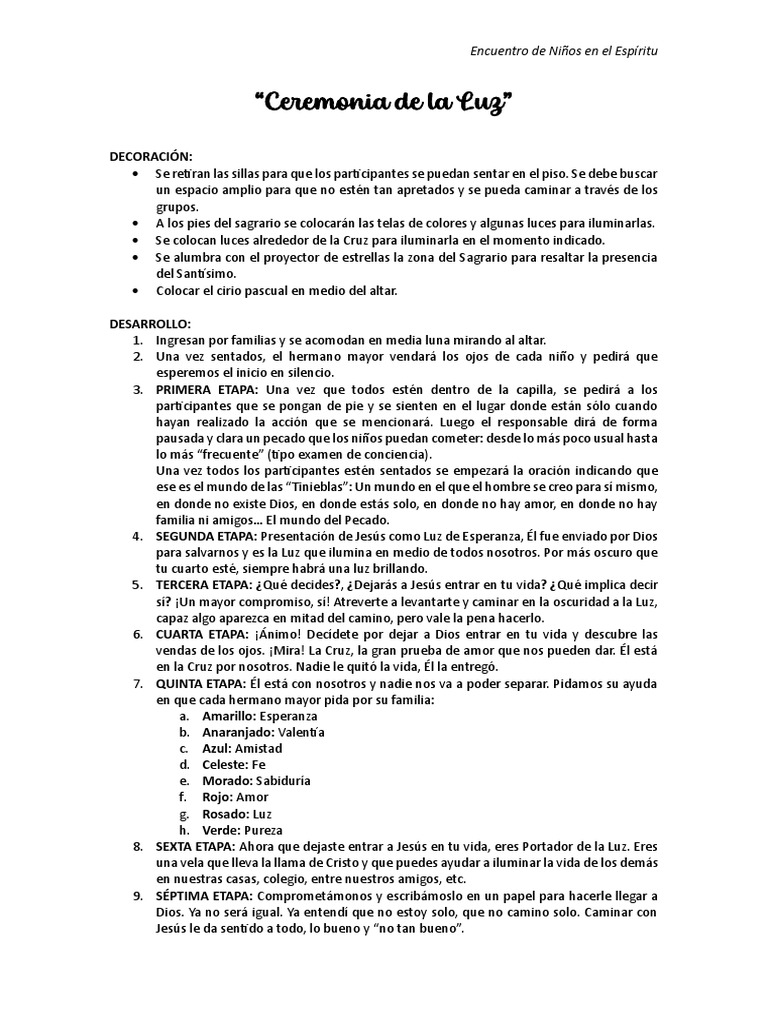 Ceremonia de la Luz para Niños | PDF | Amor