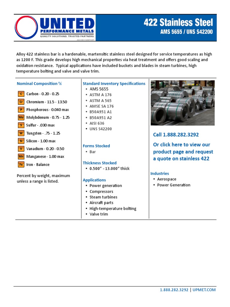 422 Steel Datasheet PDF Stainless Steel Heat Treating