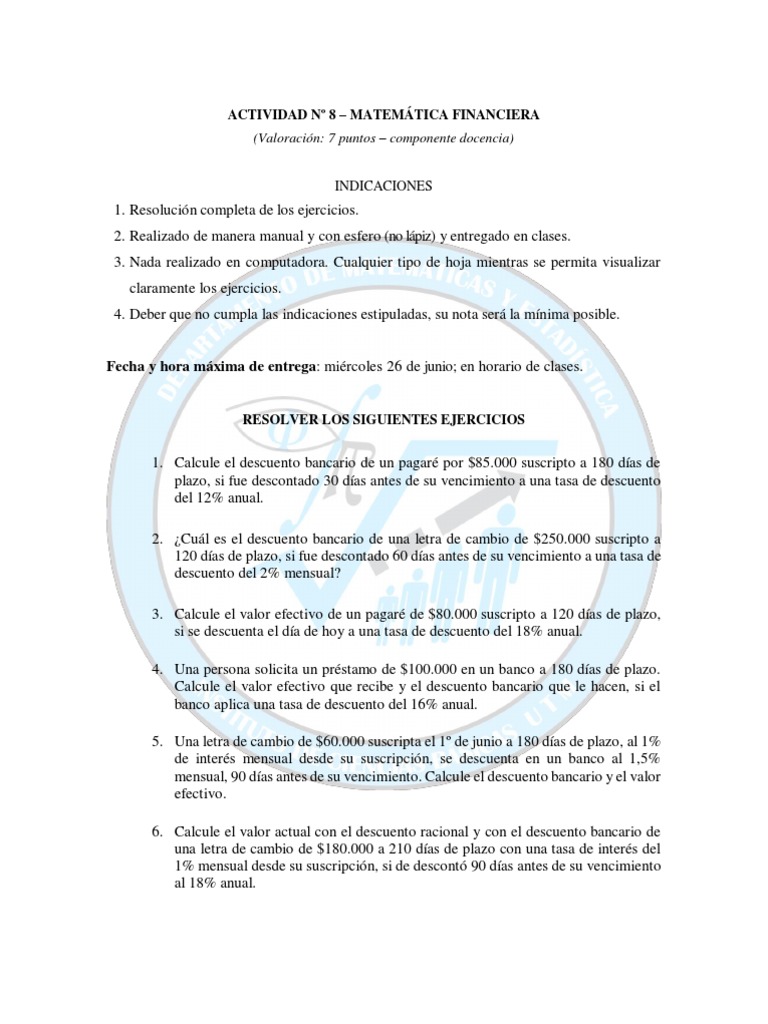 Ejercicios de Matemática Financiera | PDF | Bancos | Tasas de interés