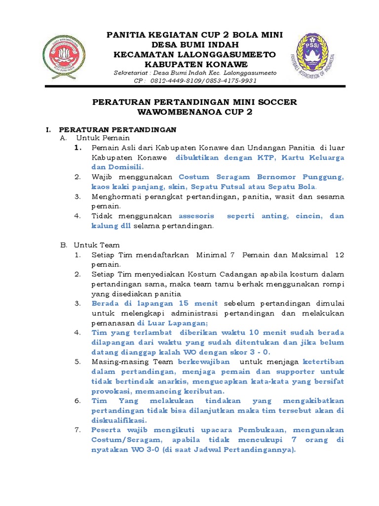 Peraturan Pertandingan Mini Soccer Wawombenanoa Cup 2 PDF