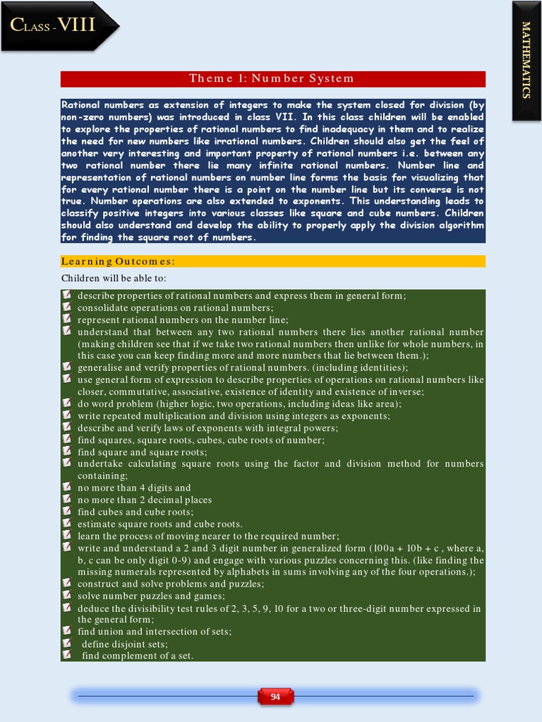 ICSE Class 8 Mathematics Syllabus | PDF | Numbers | Equations