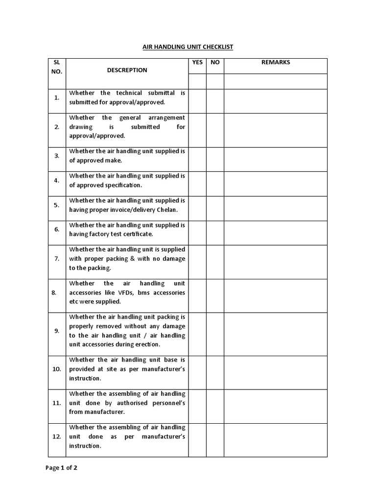 Grilles & Diffusers Checklist | PDF