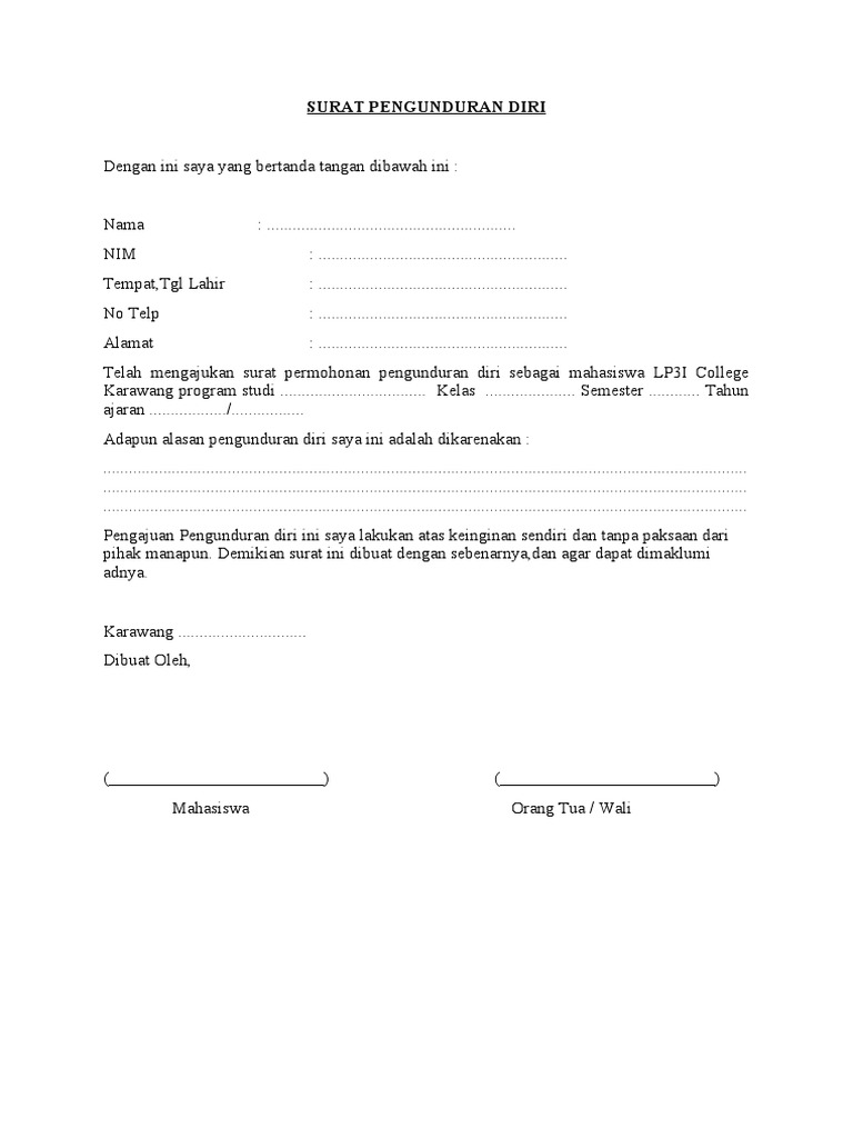 Contoh Surat Pengunduran Diri PDF