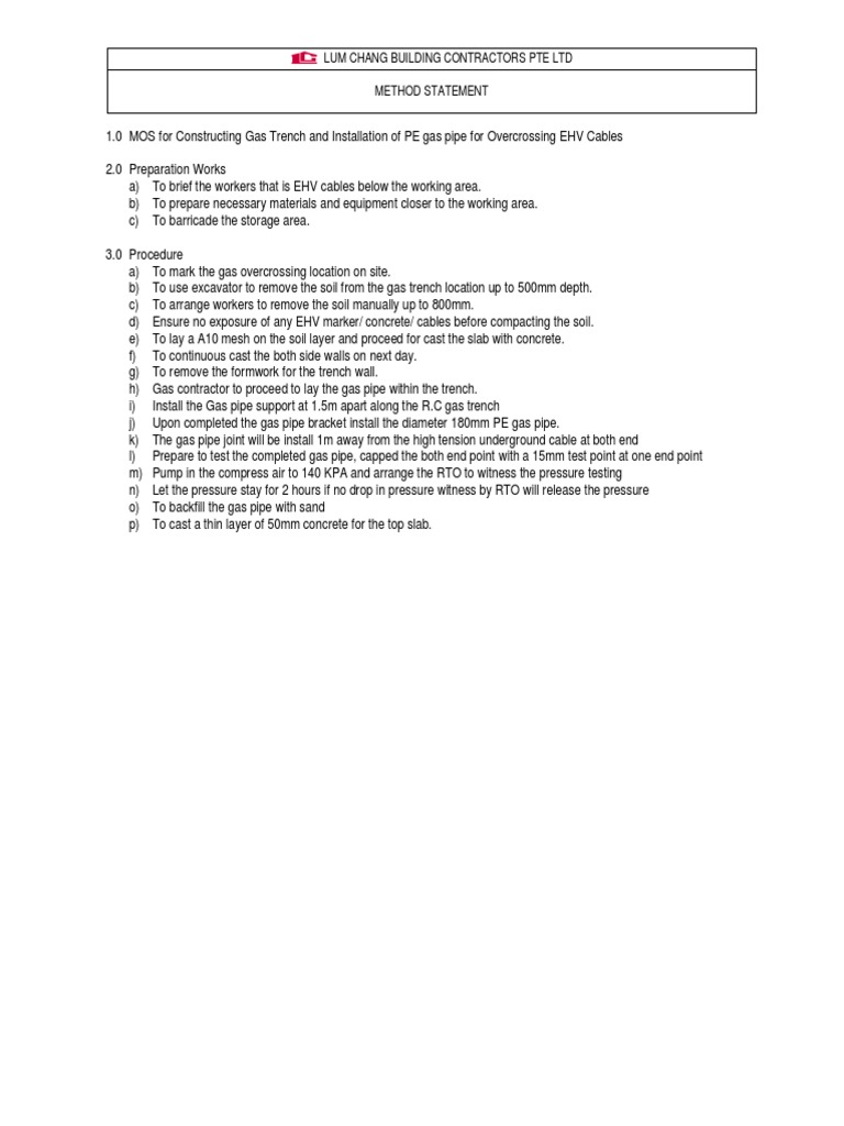 Gas Services Installation Method of Statement PDF