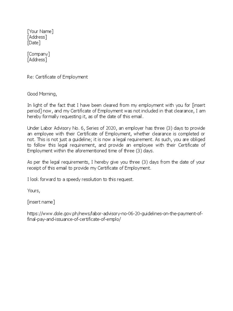 Coe request letter pdf