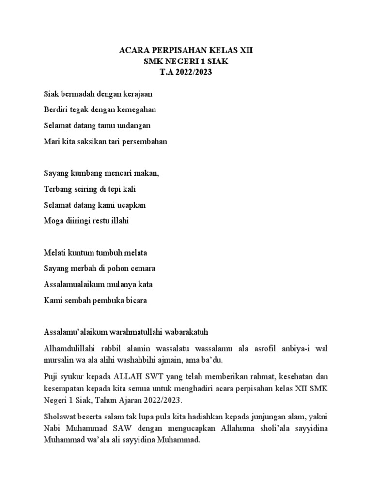 Teks Acara Perpisahan | PDF