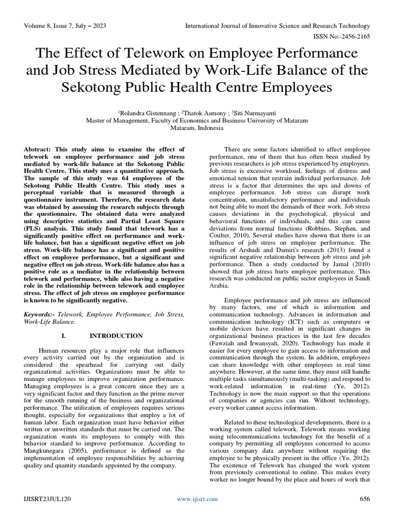 The Effect of Telework On Employee Performance and Job Stress Mediated ...