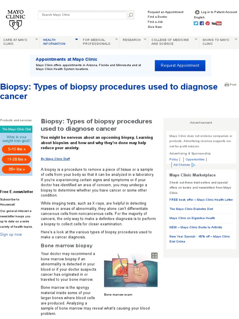 Biopsy Types of Biopsy Procedures Used To Diagnose Cancer Mayo
