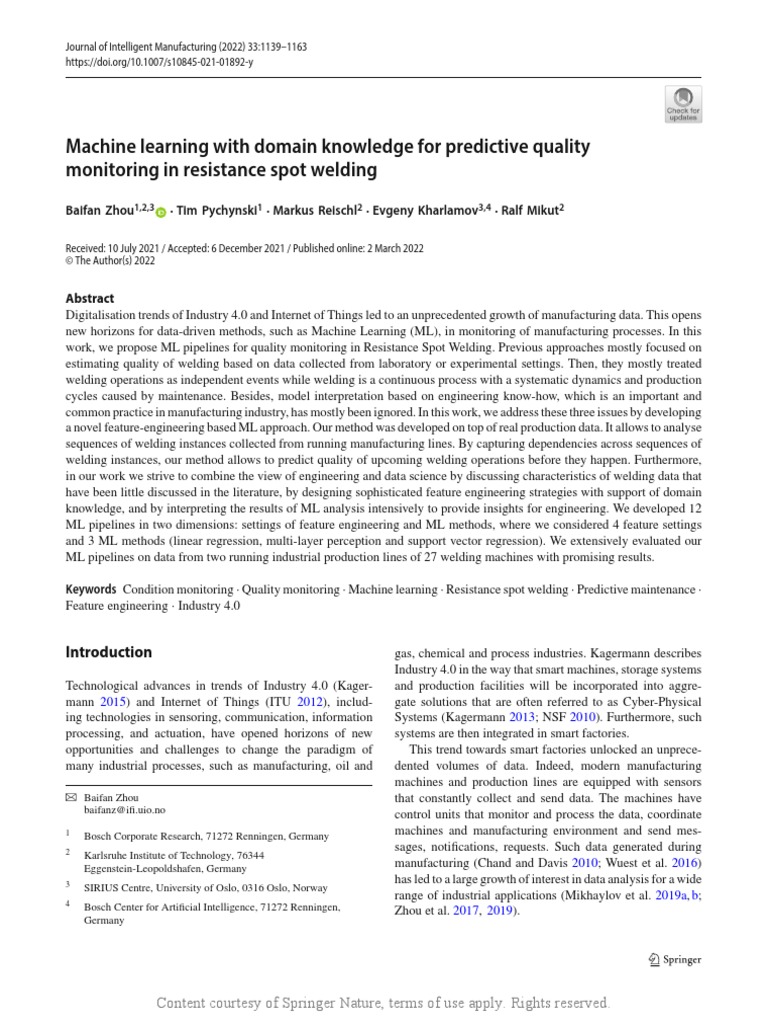 ML for Quality in Resistance Welding | PDF | Machine Learning | Data