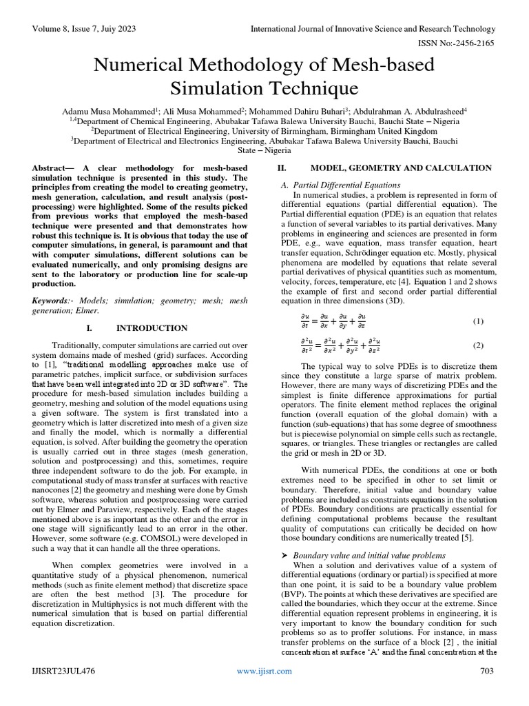 Numerical Methodology of Mesh-Based Simulation Technique | PDF ...