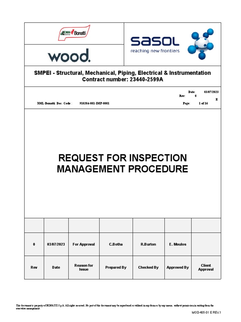 REQUEST FOR INSPECTION MANAGMENT PROCEDURE Smeip | PDF | Quality ...