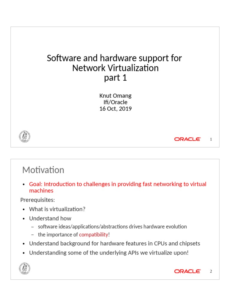 Software and Hardware Support For Network Virtualization, Part 1