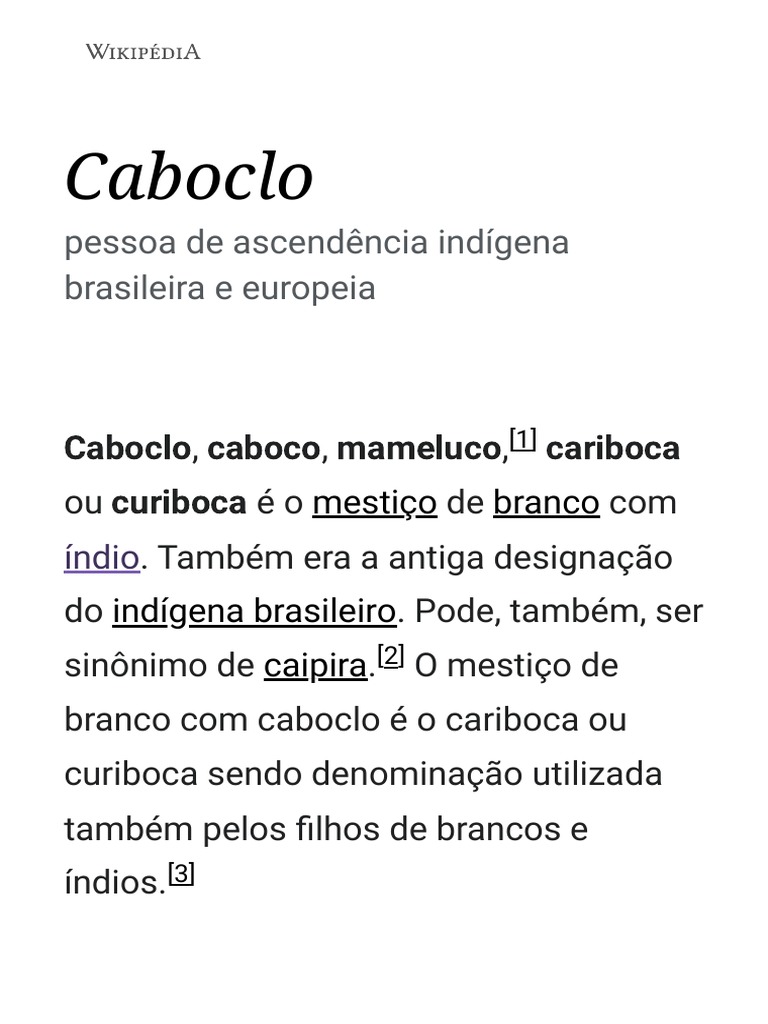 Caboclo - Wikipédia, A Enciclopédia Livre | PDF | Etnia | Interculturalismo