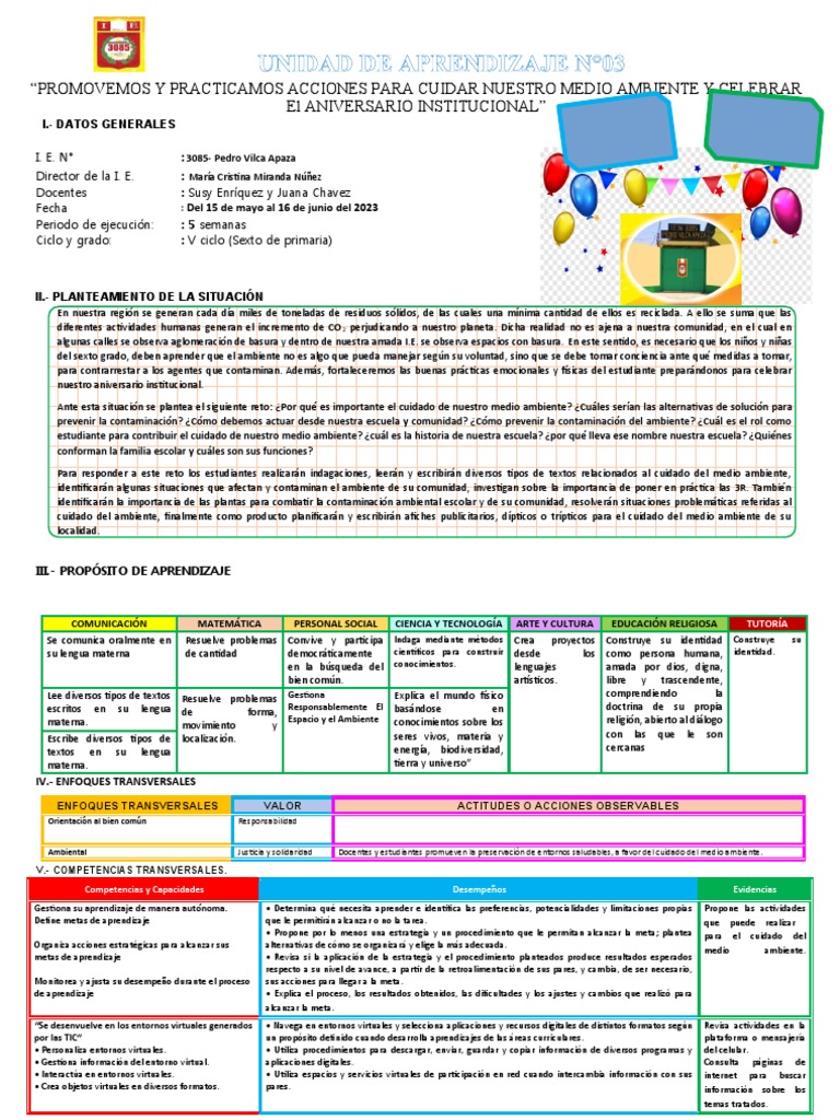 Unidad de Aprendizaje Ambiental 2023 | PDF | Números | Multiplicación