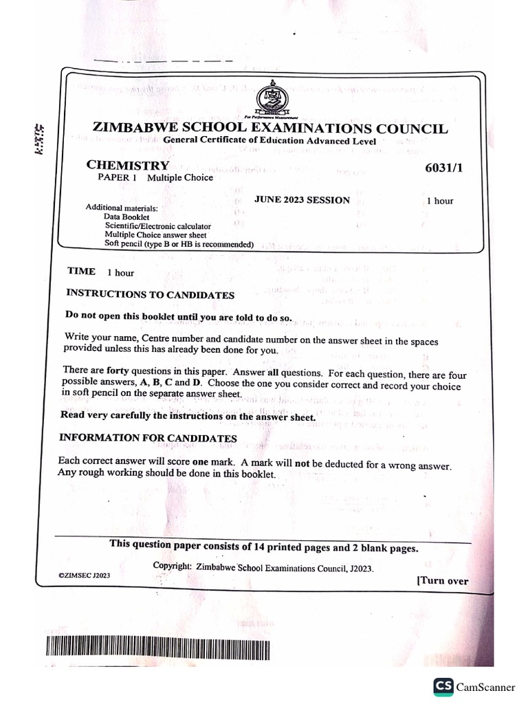 A Level Chemistry Paper 1 June 2023 PDF