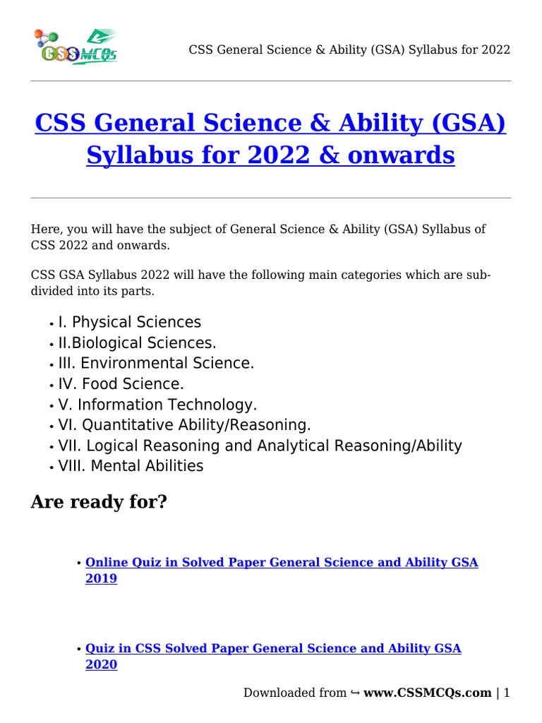 Css general science ability gsa syllabus for 2022 pdf air