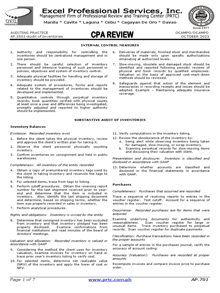 Audit Procedures for Inventory Management | PDF | Inventory | Accounts ...