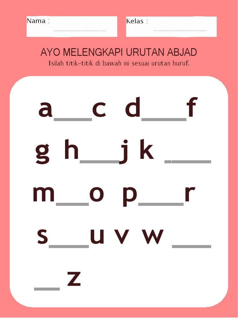 Lembar Kerja Mengurutkan Huruf Abjad Minimalis Merah Putih Pdf