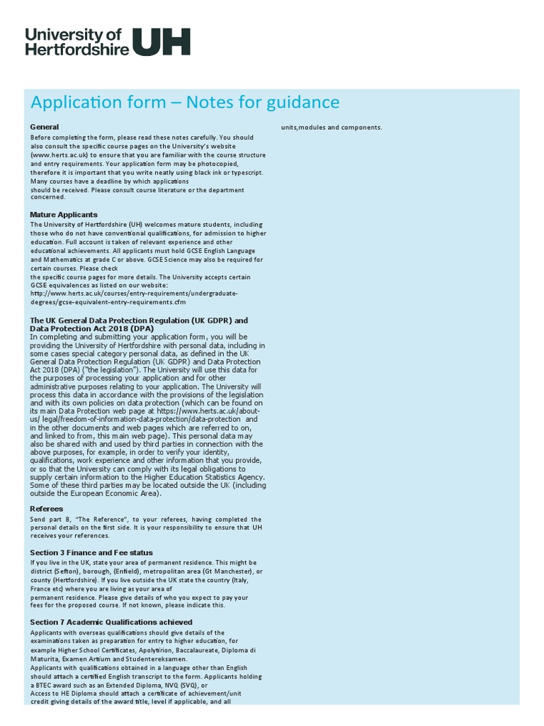 Uh Application Form - 2022 | PDF