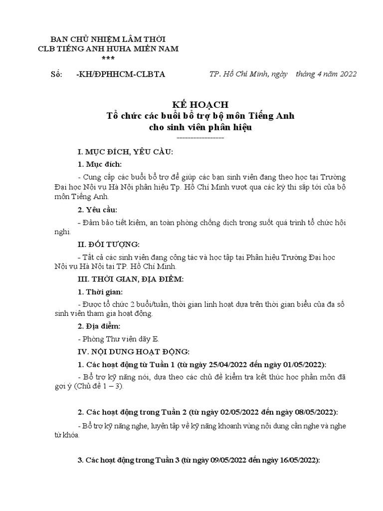 Kế hoạch (mẫu) | PDF