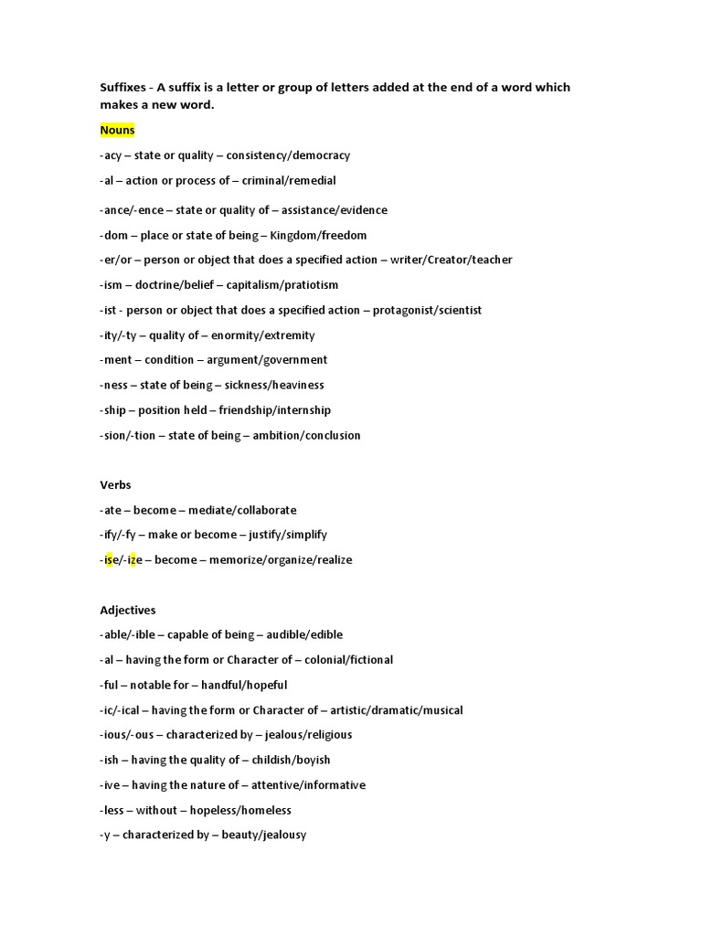 Suffixes and Prefix | PDF | Adjective | Syntax
