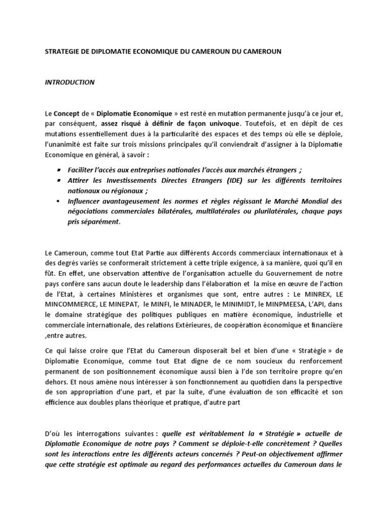 Strategie De Diplomatie Economique CC PDF