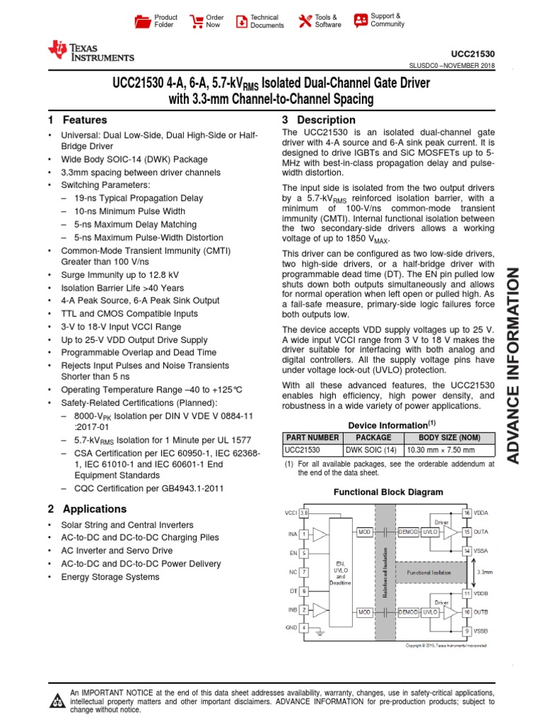 UCC21530 Isolated Gate Driver Overview | PDF | Electrostatic Discharge ...