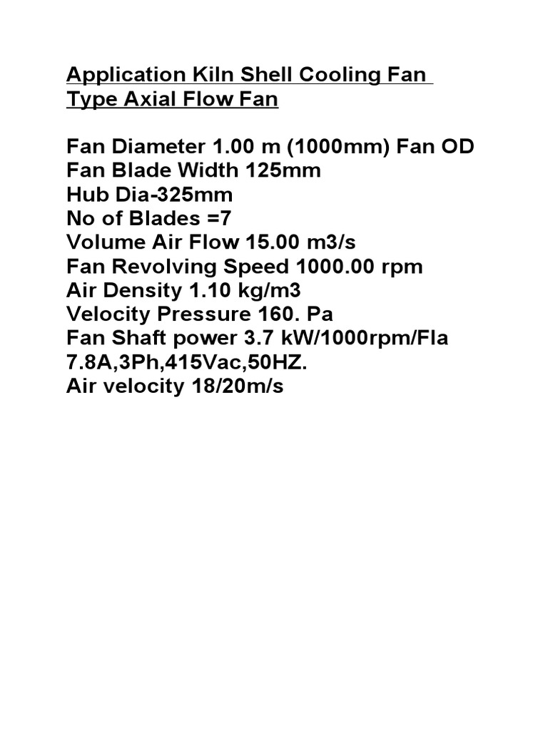 Kiln Shell Cooling Fan Specifications | PDF