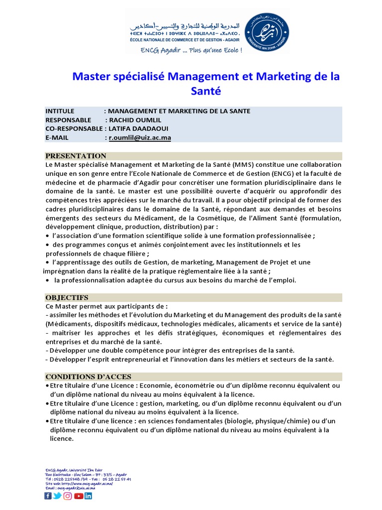 Master en Management et Marketing de la Santé | PDF | Commercialisation ...