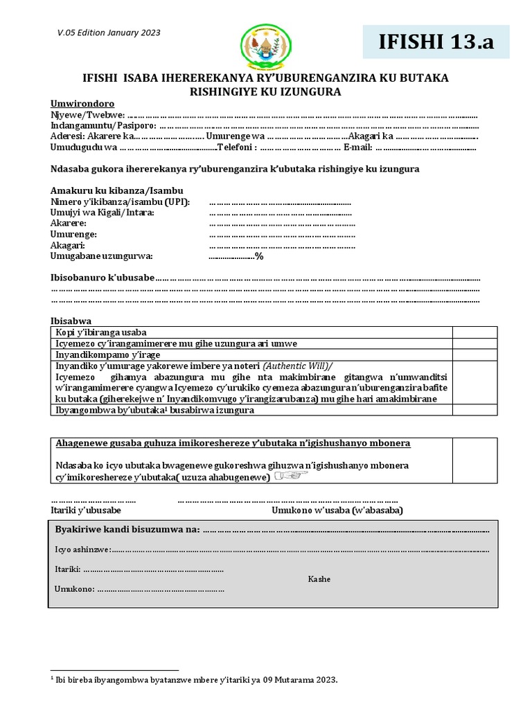 (A) Application Form For Transfer Rights Succession - Kinya | PDF