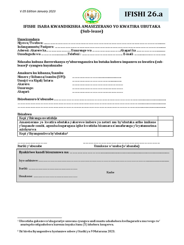 (A) Application Form For Restriction Rights SubLease Kinya PDF