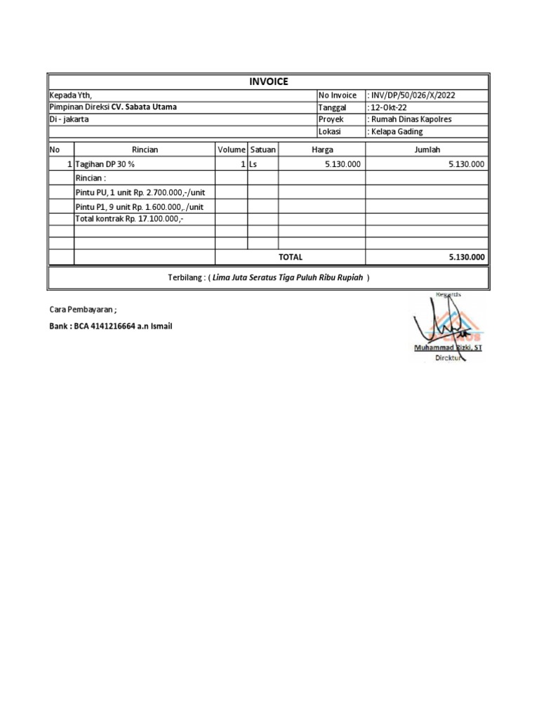 Invoice DP 30% Proyek Rumah Dinas | PDF