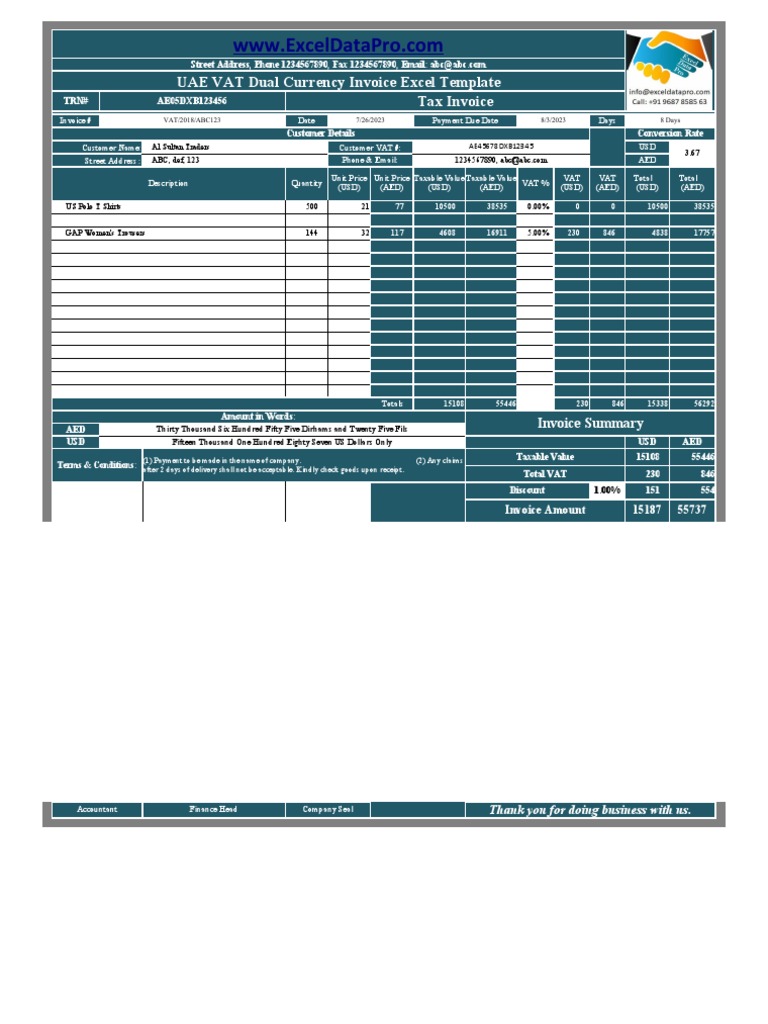 UAE VAT Invoice Excel Template | PDF | Value Added Tax | Invoice