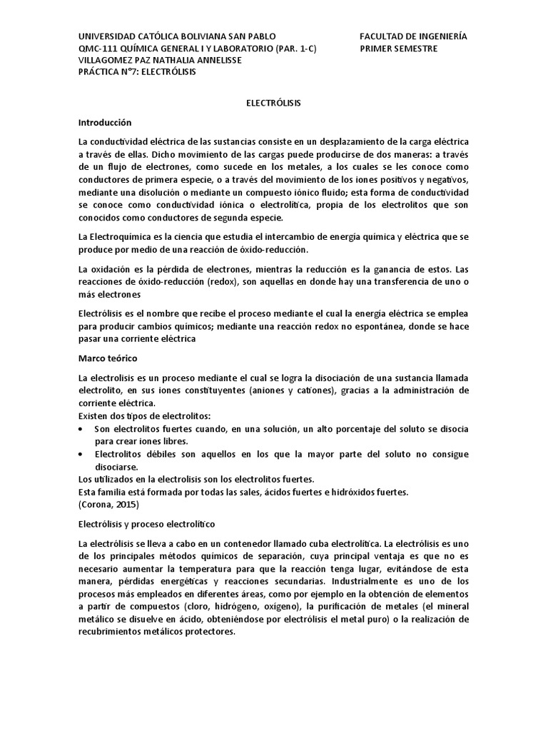 ELECTRÓLISIS PDF Redox Electrólito