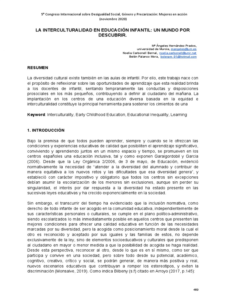 Interculturalidad en Educación Infantil | PDF | Educación de la primera ...