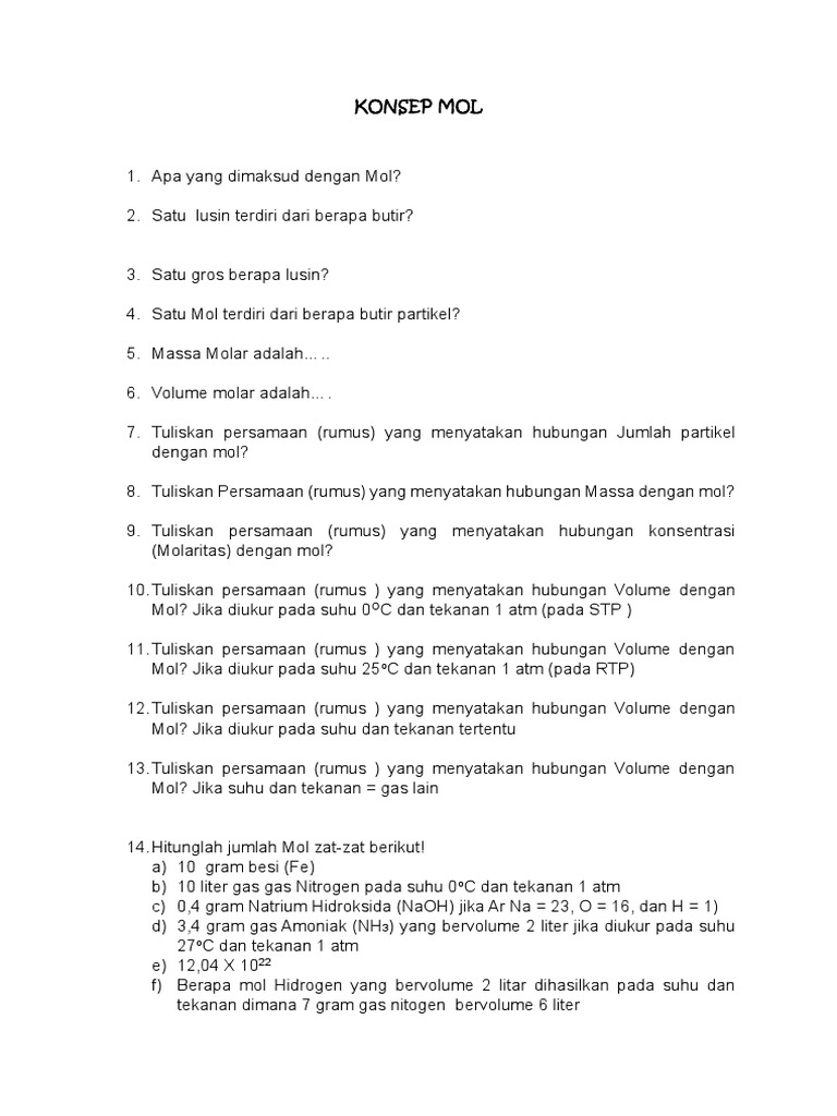 Rumus RTP dalam Konsep Mol Kimia | PDF