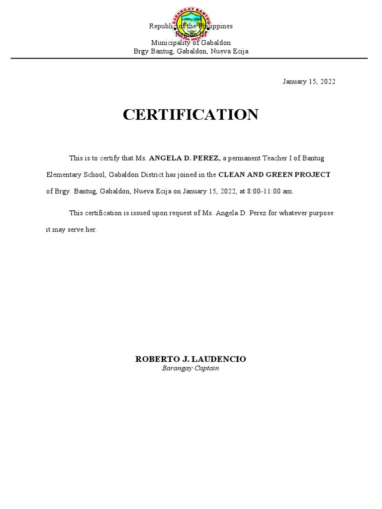Clean and green certification pdf