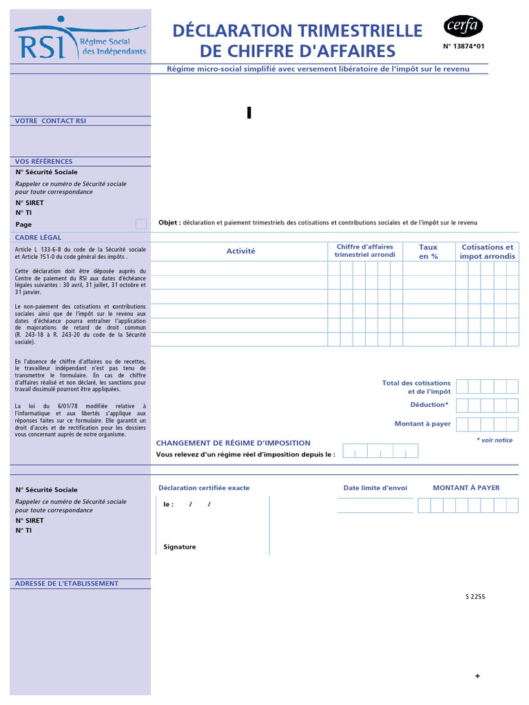 Déclaration Trimestrielle Auto-Entrepreneur | PDF | Impôt sur le revenu ...