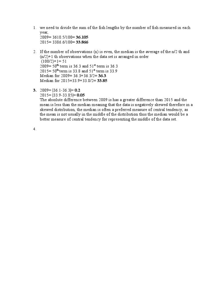 Fish Length Analysis: Mean vs. Median | PDF