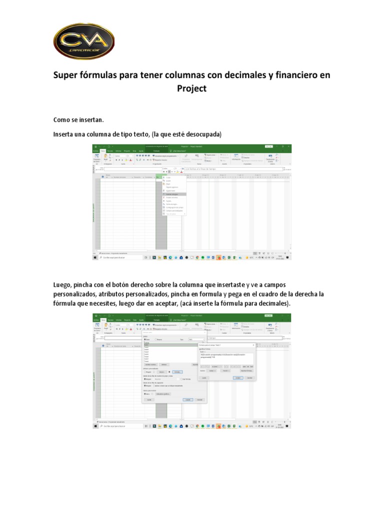 Fórmulas Esenciales en Microsoft Project | PDF
