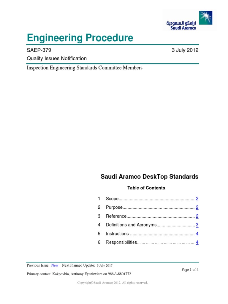 SAEP-379 Quality Issues Notification | PDF | Business | Computers