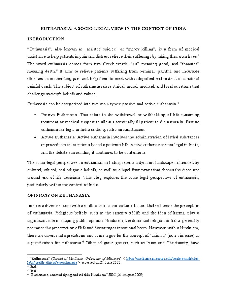 View of Euthanasia - A Socio Legal View in The Context of India | PDF ...