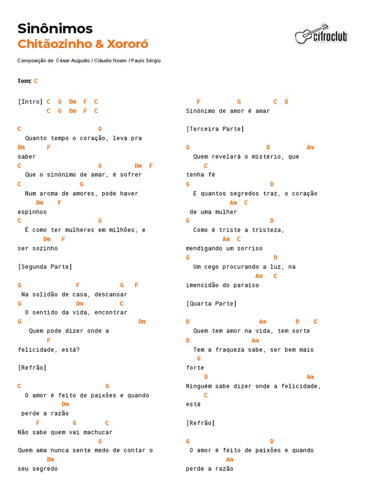 Cifra Club - Chitãozinho & Xororó - Sinônimos | PDF | Amor