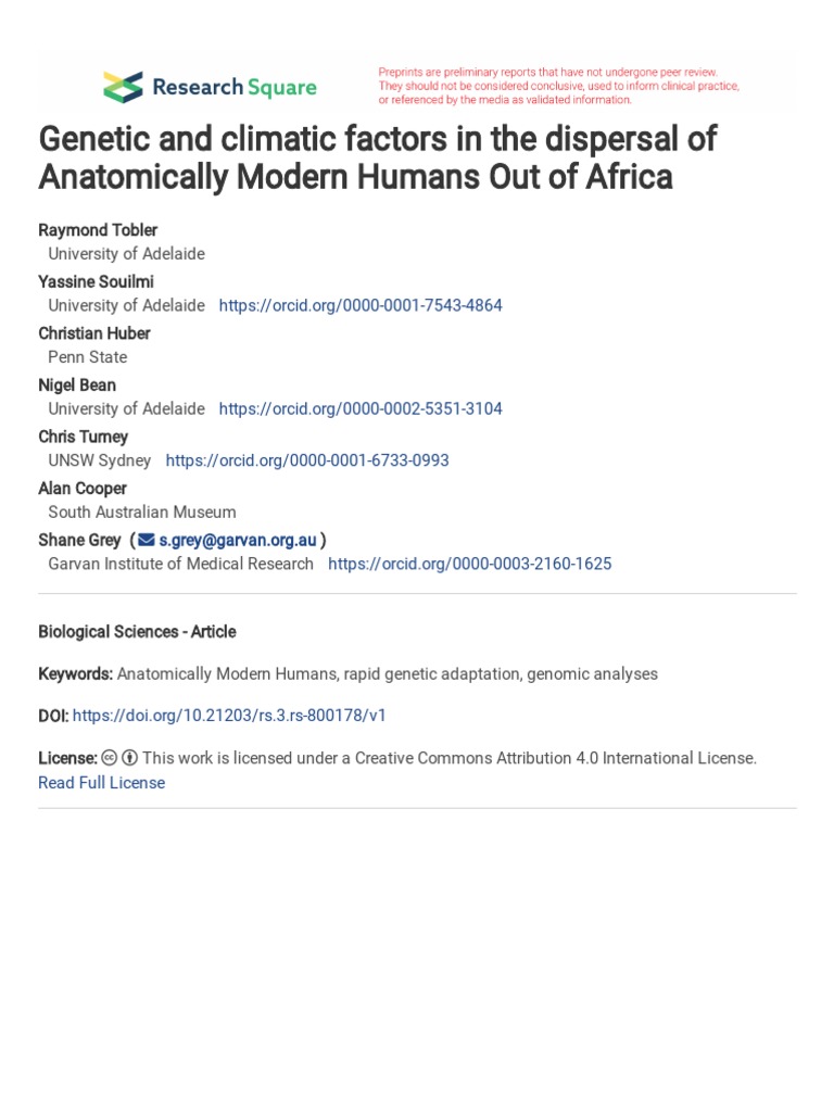 Genetic and climatic factors in the dispersal of anatomically modern
