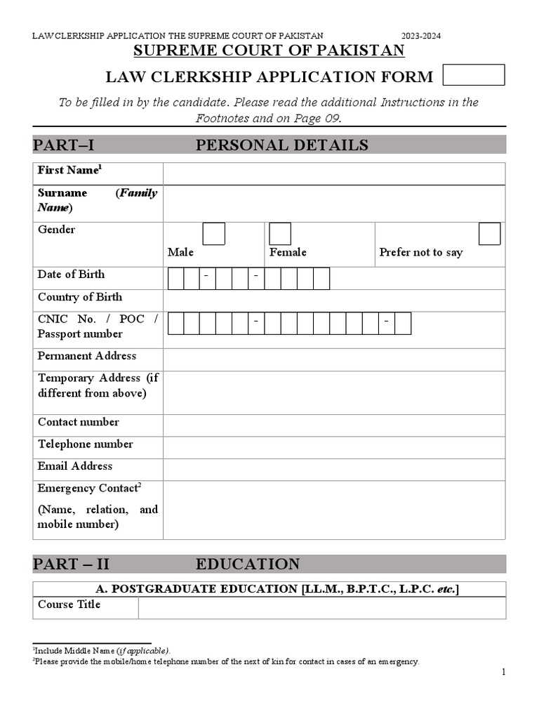 Supreme Court Law Clerkship Application 2023 | PDF | Advocate | Law Clerk
