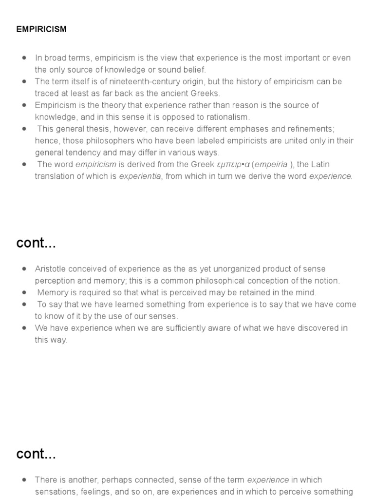 Empiricism PDF Empiricism Experience