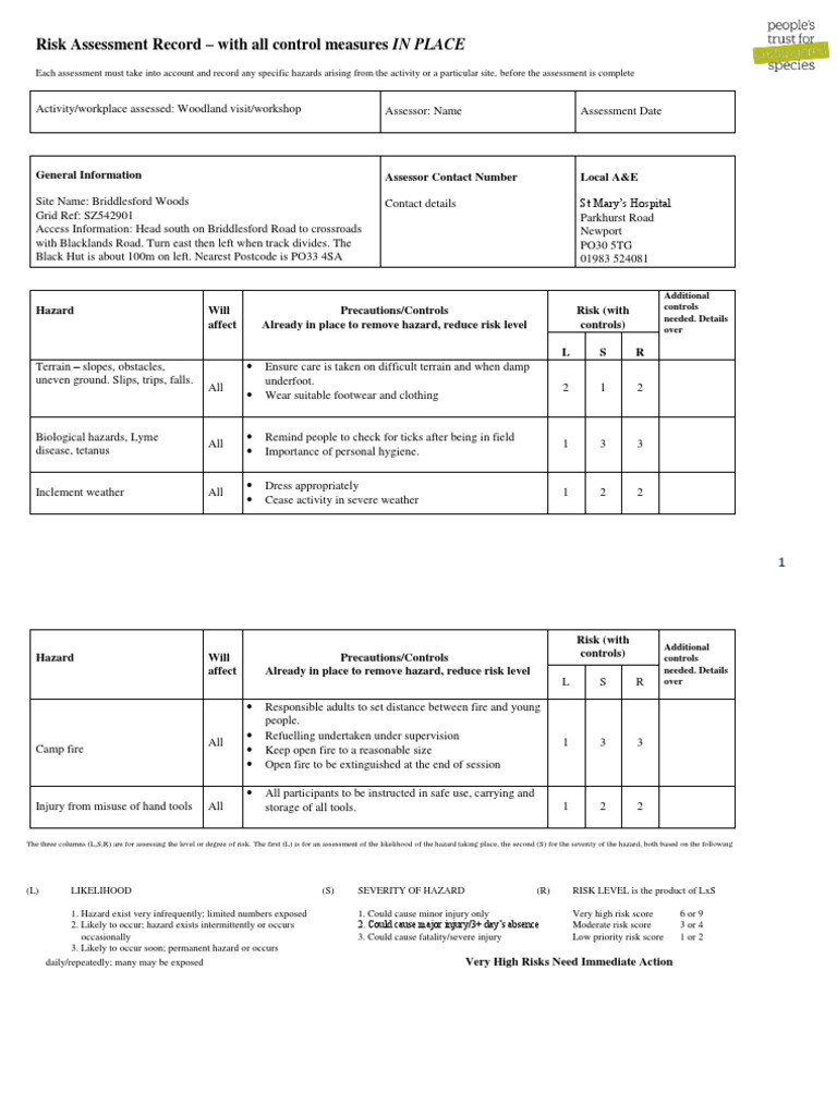 Risk Assessment Example PDF Risk Hazards